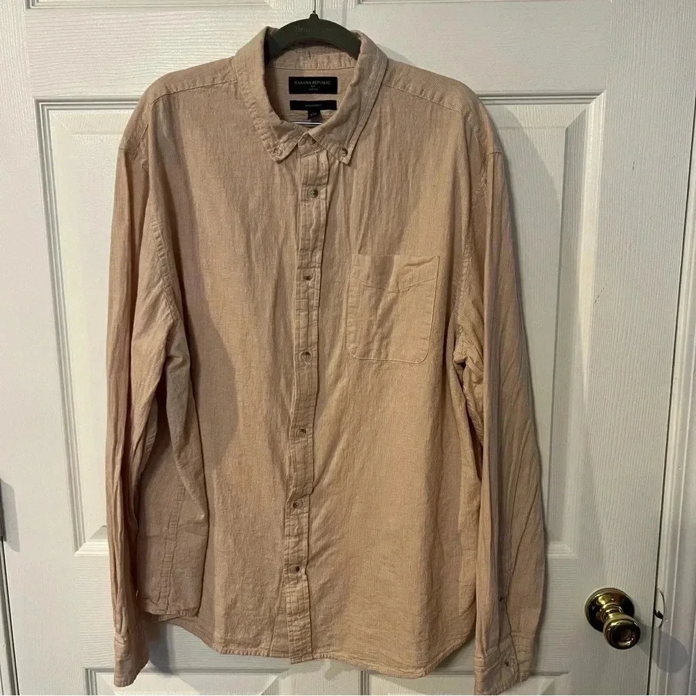 Banana Republic Untucked Fit Washed Oxford Size XXL 100% Cotton Pinstripes GUC